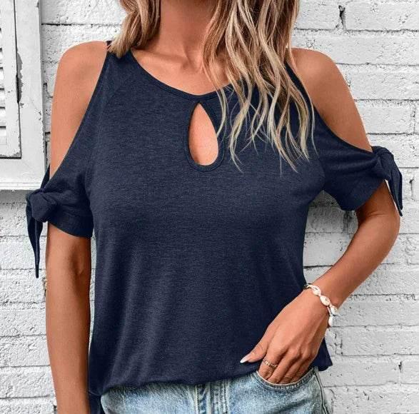 Hollow Lace-Up Ruffled Sleeve T-Shirt – Women - ZA-Zola
