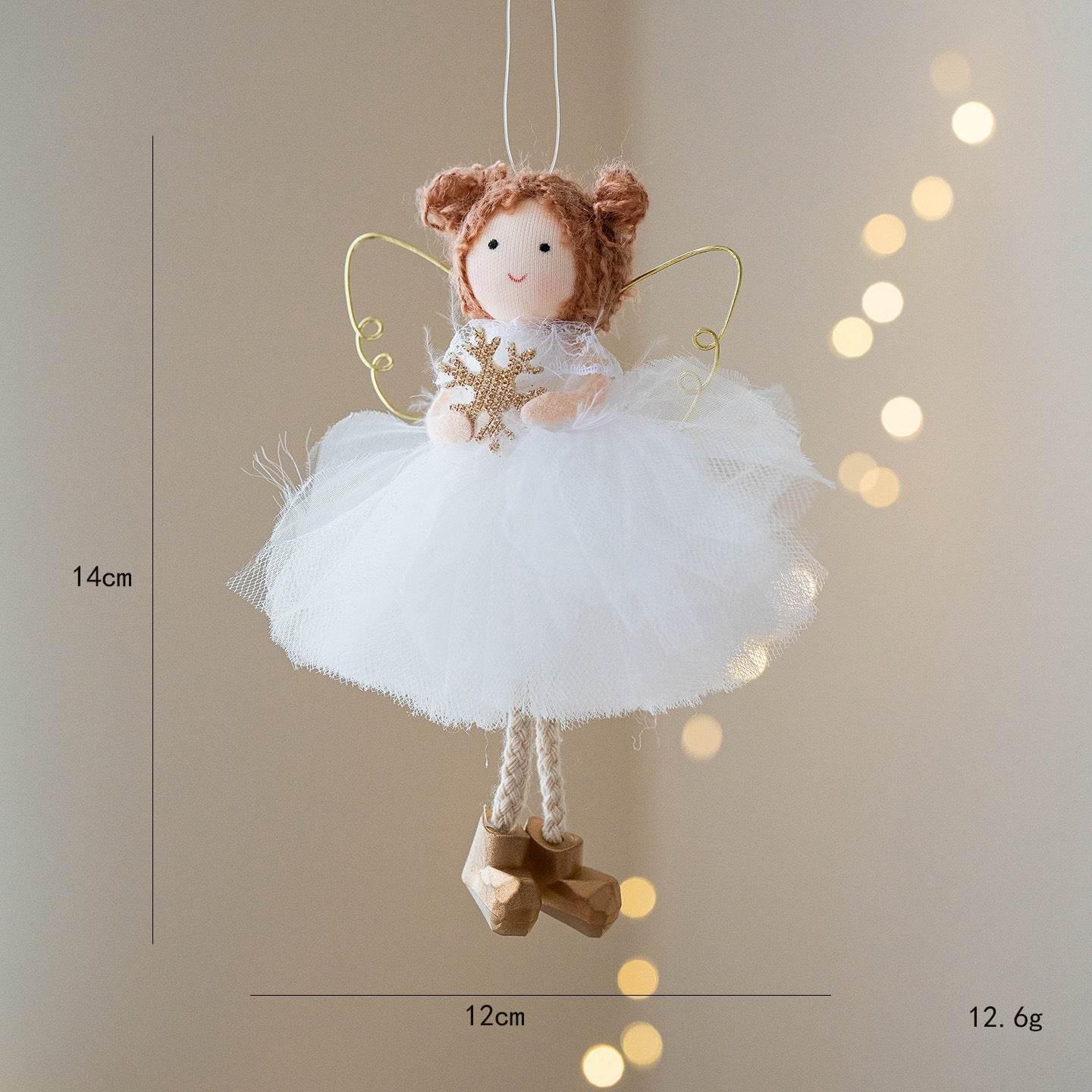 Christmas Angel Girl Pendant White Tulle Skirt & Golden Wings - ZA-Zola