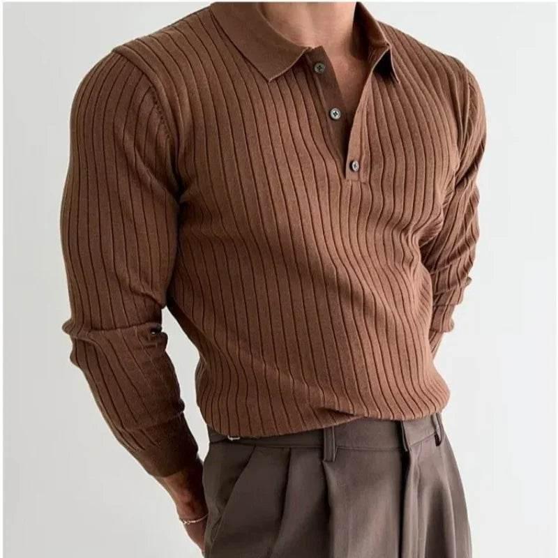 Lapel Button Polo Shirt - Slim Fit Solid & Striped Top - ZA-Zola
