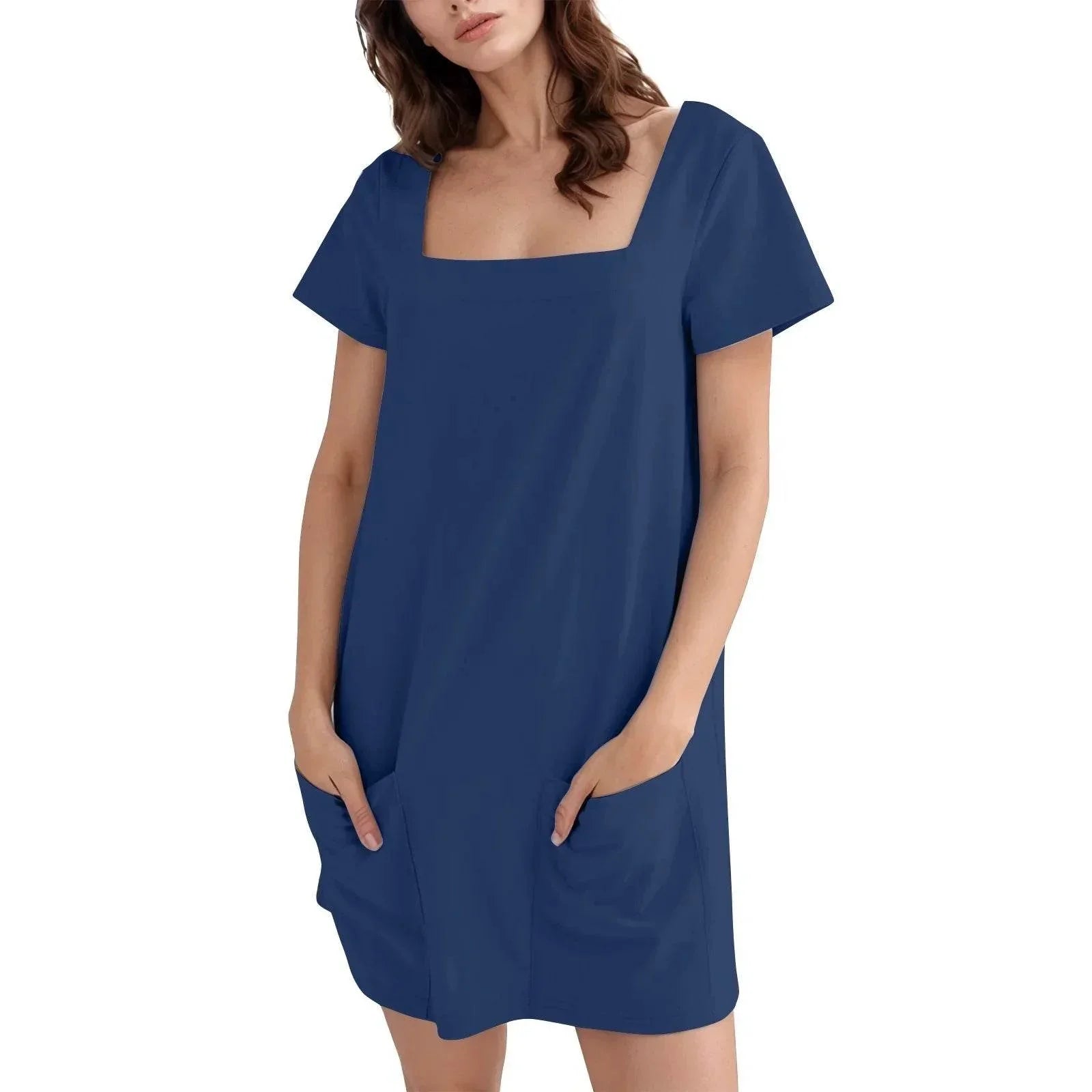 Square Collar Casual Short Dress with Pockets - ZA-Zola
