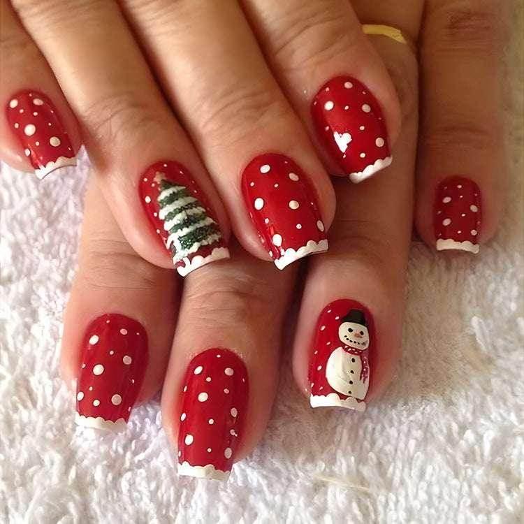 24pcs Christmas False Nails – Festive Snowflake Design - ZA-Zola