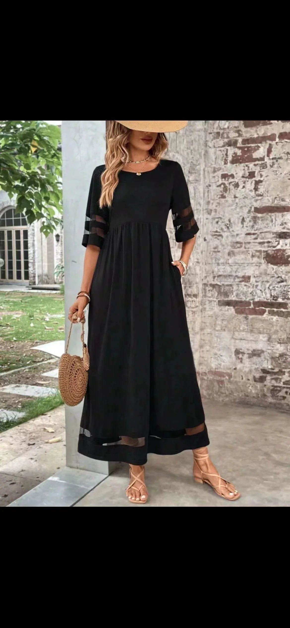 Mesh Patchwork Fishtail Dress with Pocket – Elegant - ZA-Zola