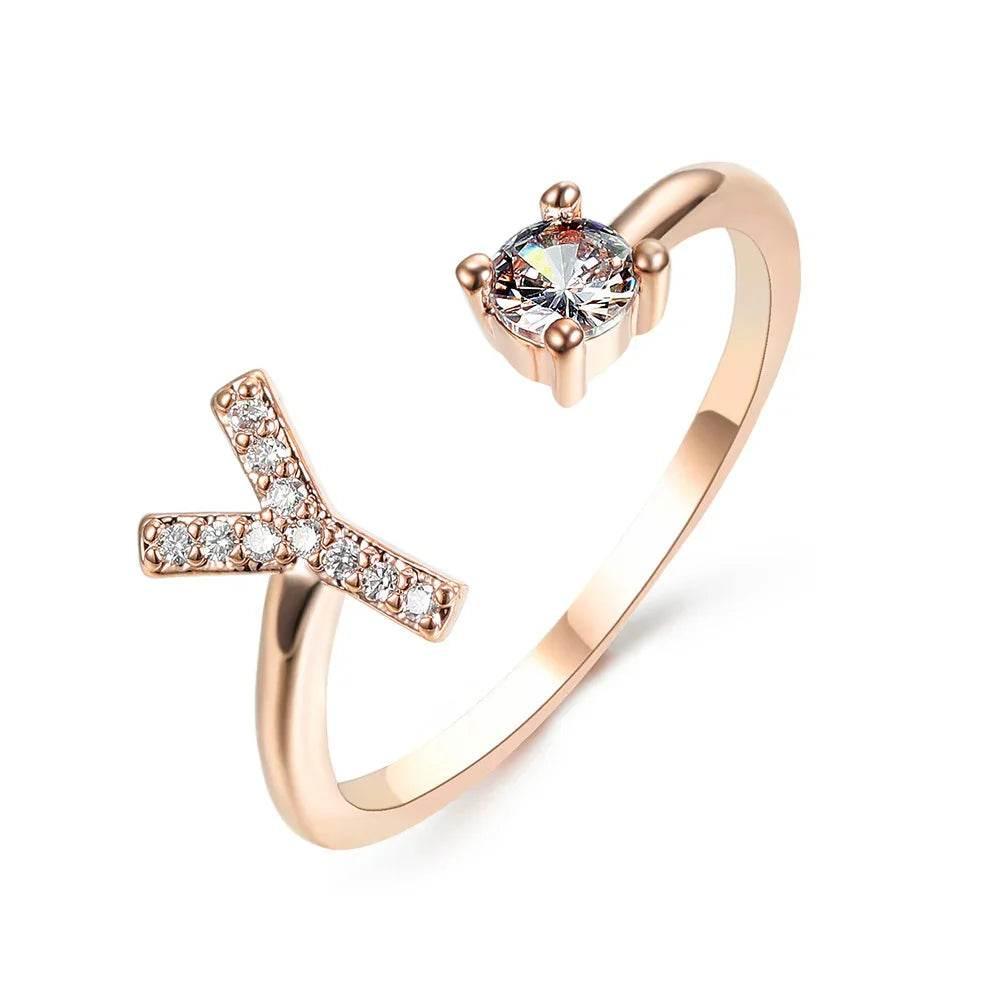 Adjustable A–Z Initial Ring for Women with Zircon - ZA-Zola