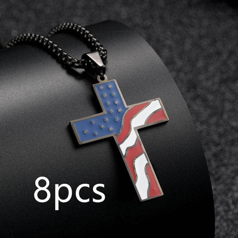 Men’s Flag Cross Necklace – Sleek Stainless Steel - ZA-Zola