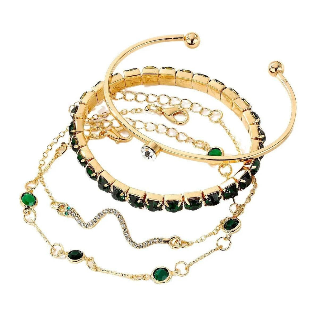 Green Diamond Stretch Bracelet Set | 4-Piece Elegant Jewelry - ZA-Zola
