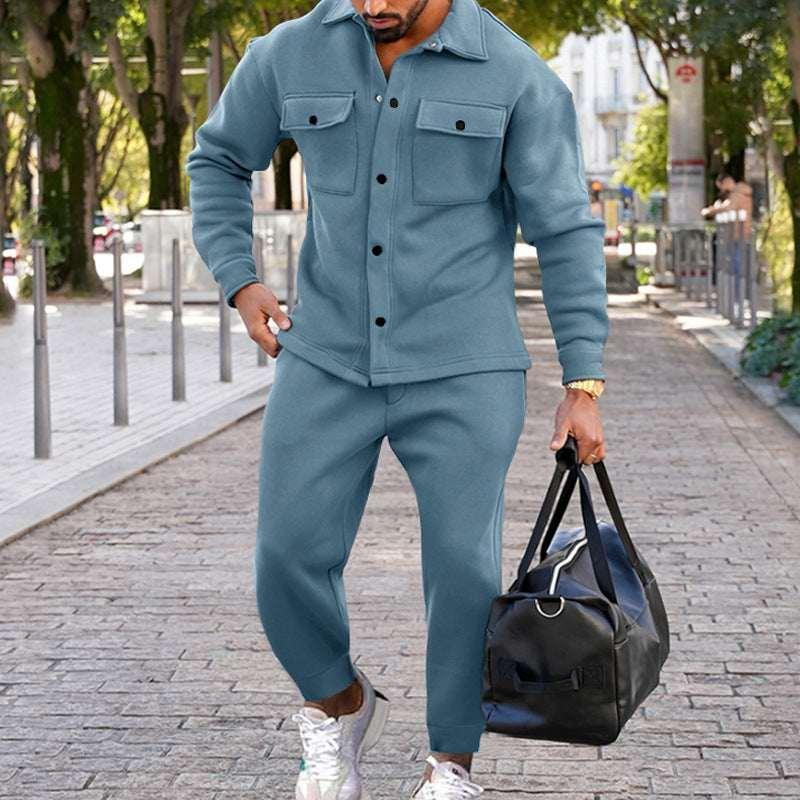 Men Suede Two Piece Suit | Slim Fit Casual Set - ZA-Zola