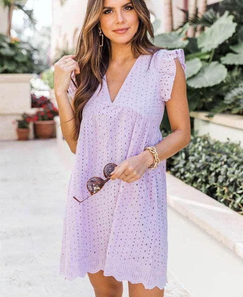 Lace Dresses With Pocket – Summer Sleeveless Jacquard V-Neck Beach Dress - ZA-Zola