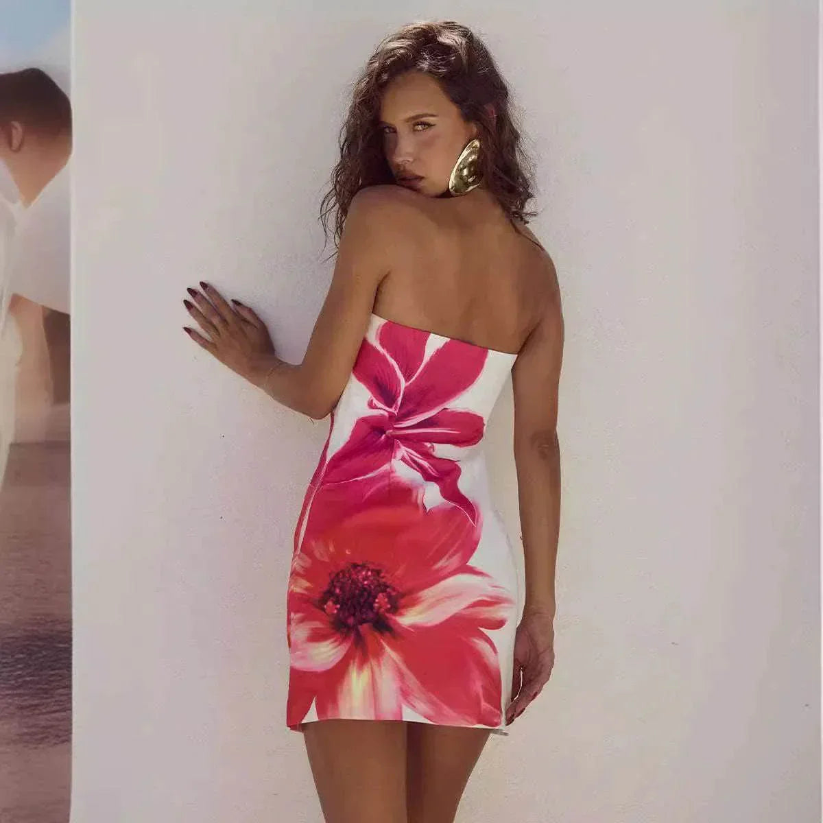 Women’s Tube Top Floral Print Slim Sheath Short Dress – Backless Mini - ZA-Zola