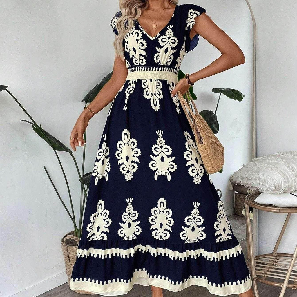 Printed Ruffle Hem Cami Maxi Dress – Loose Fit - ZA-Zola