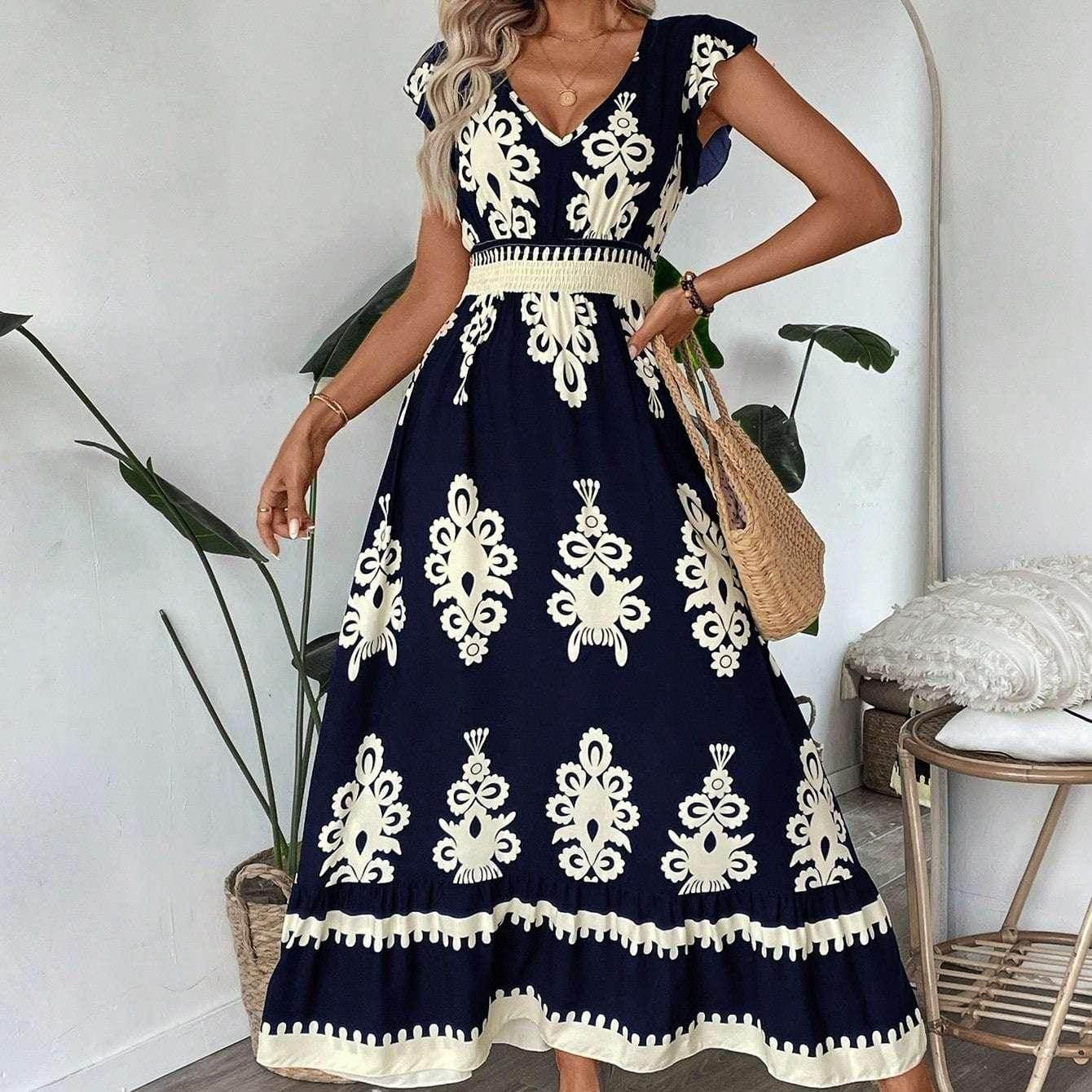 Printed Ruffle Hem Cami Maxi Dress – Loose Fit - ZA-Zola