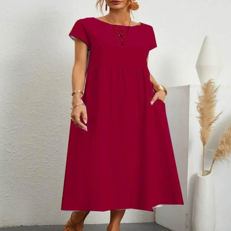 Sleeveless Cotton Linen Pocket Dress – Loose Fit - ZA-Zola