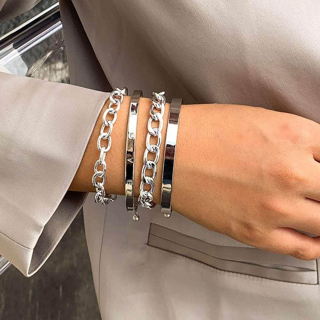 Shop Simple C-Shaped Hollow Chain Bracelet Set - Buy Now - ZA-Zola