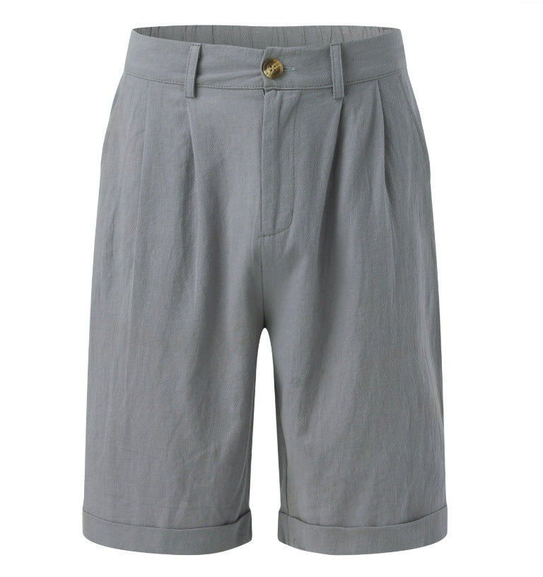 Gray shorts with a button on a white background