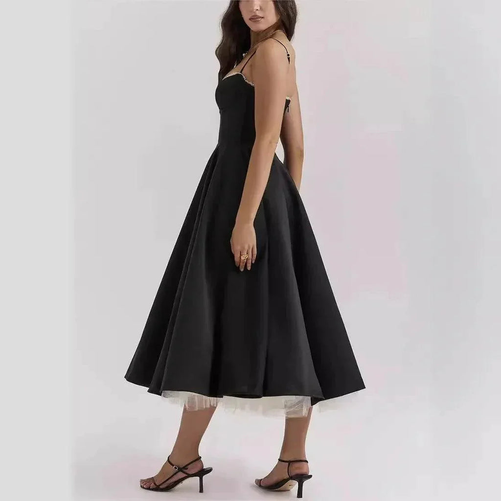 Women's V-Neck Sleeveless Puffy Long Dress – Elegant - ZA-Zola