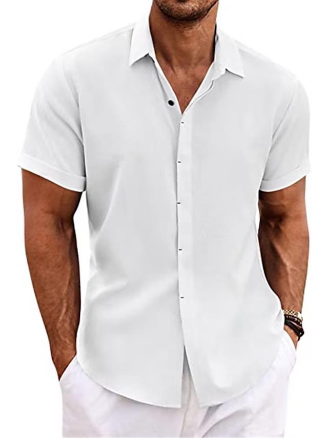 Man wearing a white short-sleeve shirt on a white background