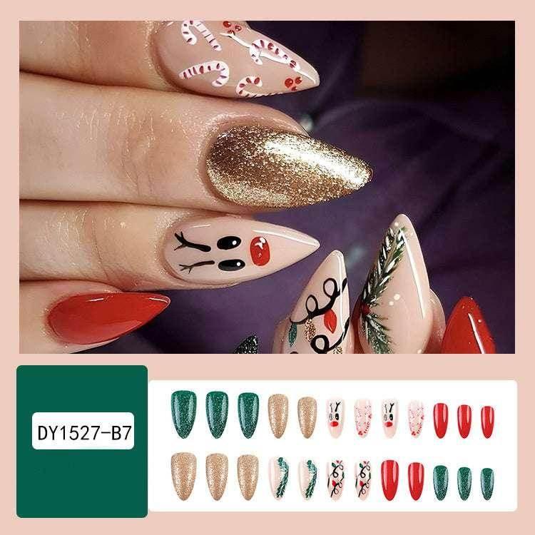 24pcs Christmas False Nails – Festive Snowflake Design - ZA-Zola