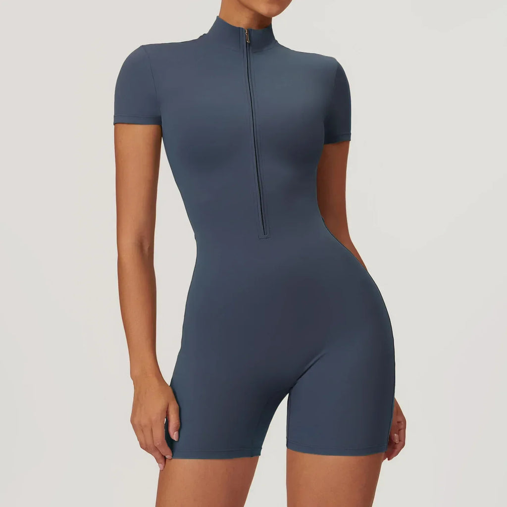 Zipper Short Sleeve Yoga Jumpsuit for Women - ZA-Zola