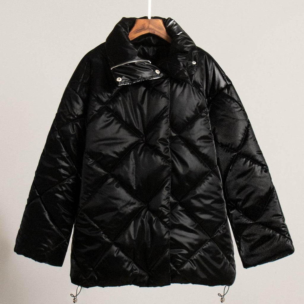 Baggy Cotton Padded Coat – Matte Glossy Lapel Casual Jacket - ZA-Zola