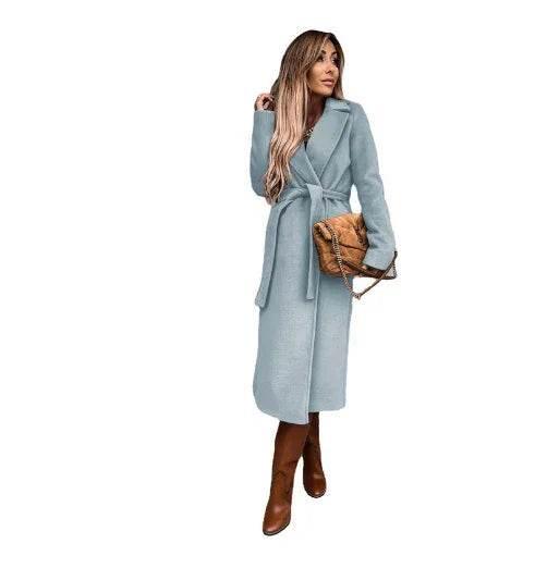 ZA-Zola Women’s Woolen Lace-Up Long Coat - ZA-Zola