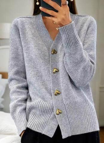 V-Neck Love Button Knit Cardigan for Women - ZA-Zola