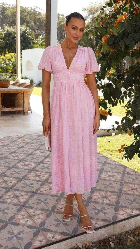 V-Neck Puff Sleeve Long Summer Dress Women - ZA-Zola