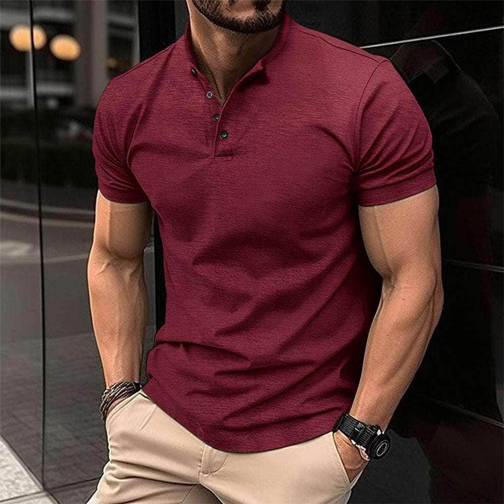 Men’s burgundy polo shirt from ZA-Zola, modern slim fit, outdoor urban style.