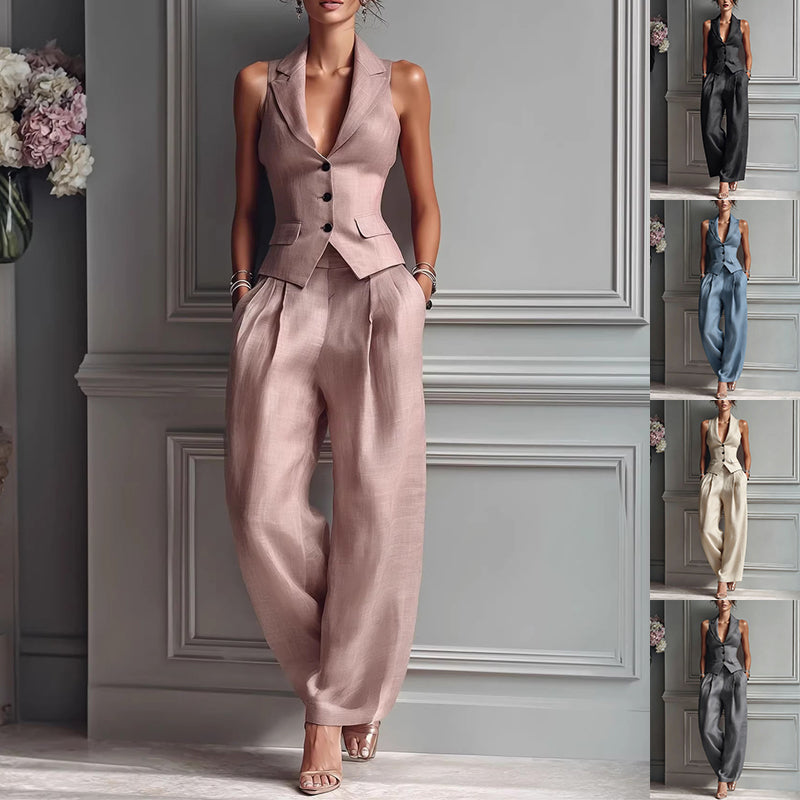 Single Breasted Vest Casual Pants Set | Summer