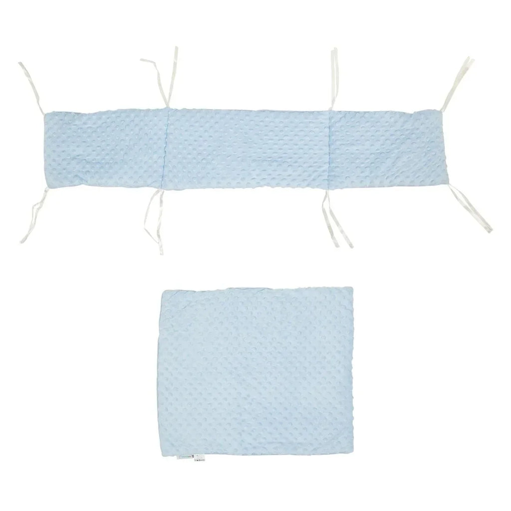 Soft blue dimple crib quilt and bumper bedding set with textured fabric
