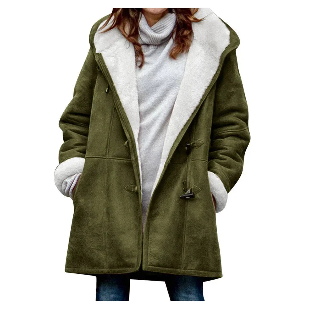 Winter Button Coat Women | Warm Hooded Jacket with Pockets - ZA-Zola