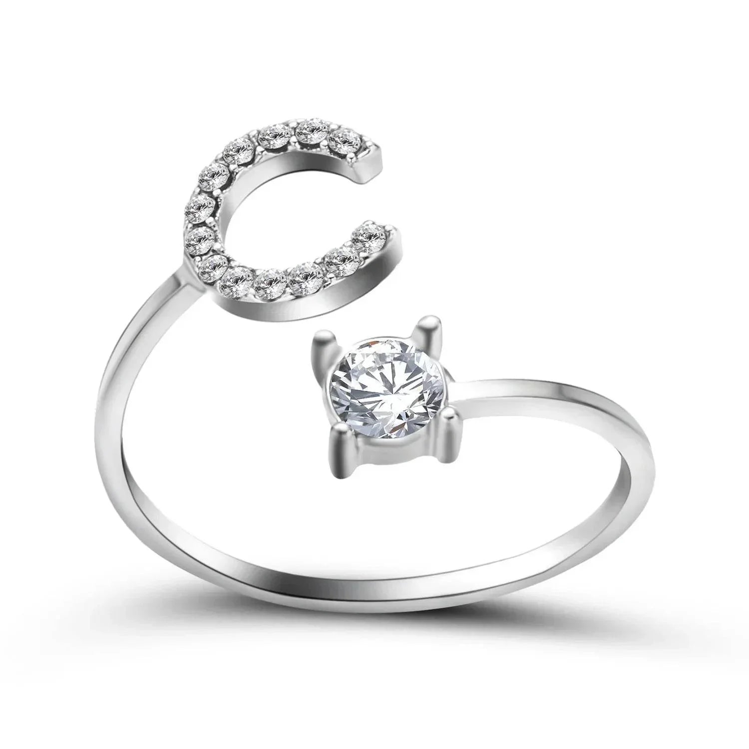 Adjustable A–Z Initial Ring for Women with Zircon - ZA-Zola