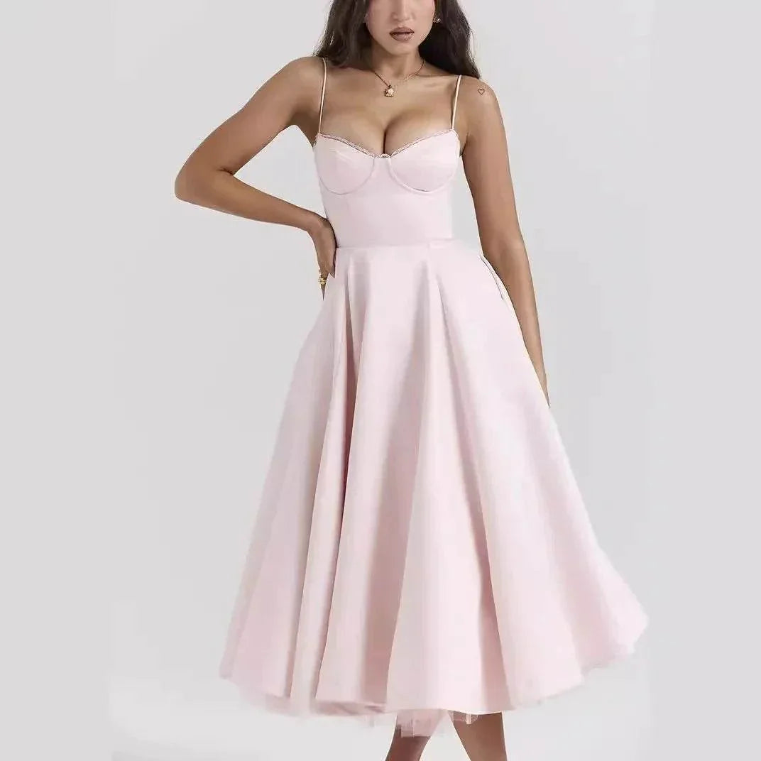 Women's V-Neck Sleeveless Puffy Long Dress – Elegant - ZA-Zola
