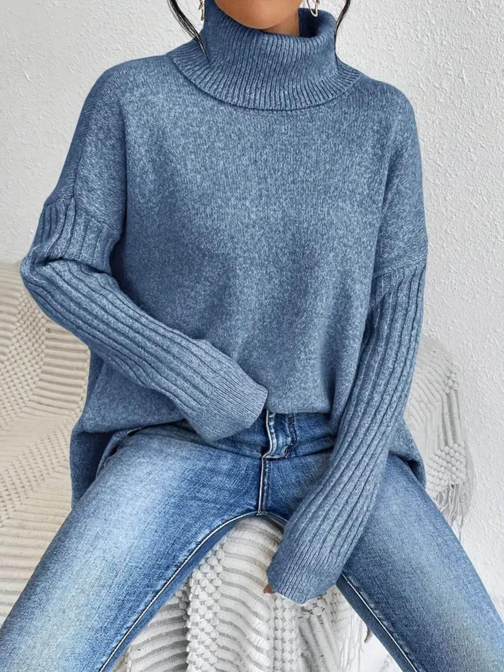 Irregular Turtleneck Sweater | Winter Loose Knit Pullover Women - ZA-Zola