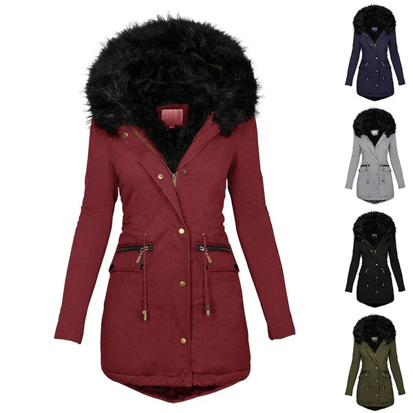 Women Winter Parka Coat – Plush Hooded Warm Zip-Up Jacket - ZA-Zola