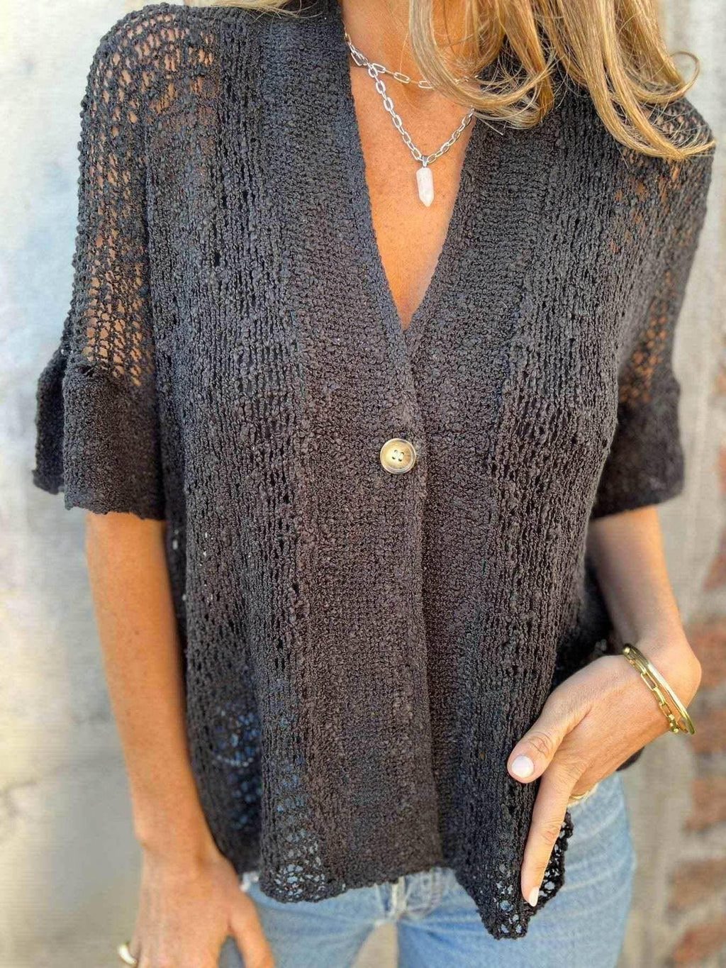 V-neck Hollow Out Knit Cardigan for Women - ZA-Zola