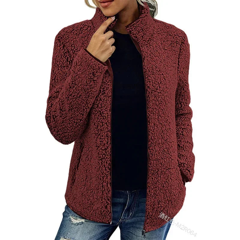 Women Bubble Velvet Sweatshirt – Warm Zipper Stand Collar Top - ZA-Zola