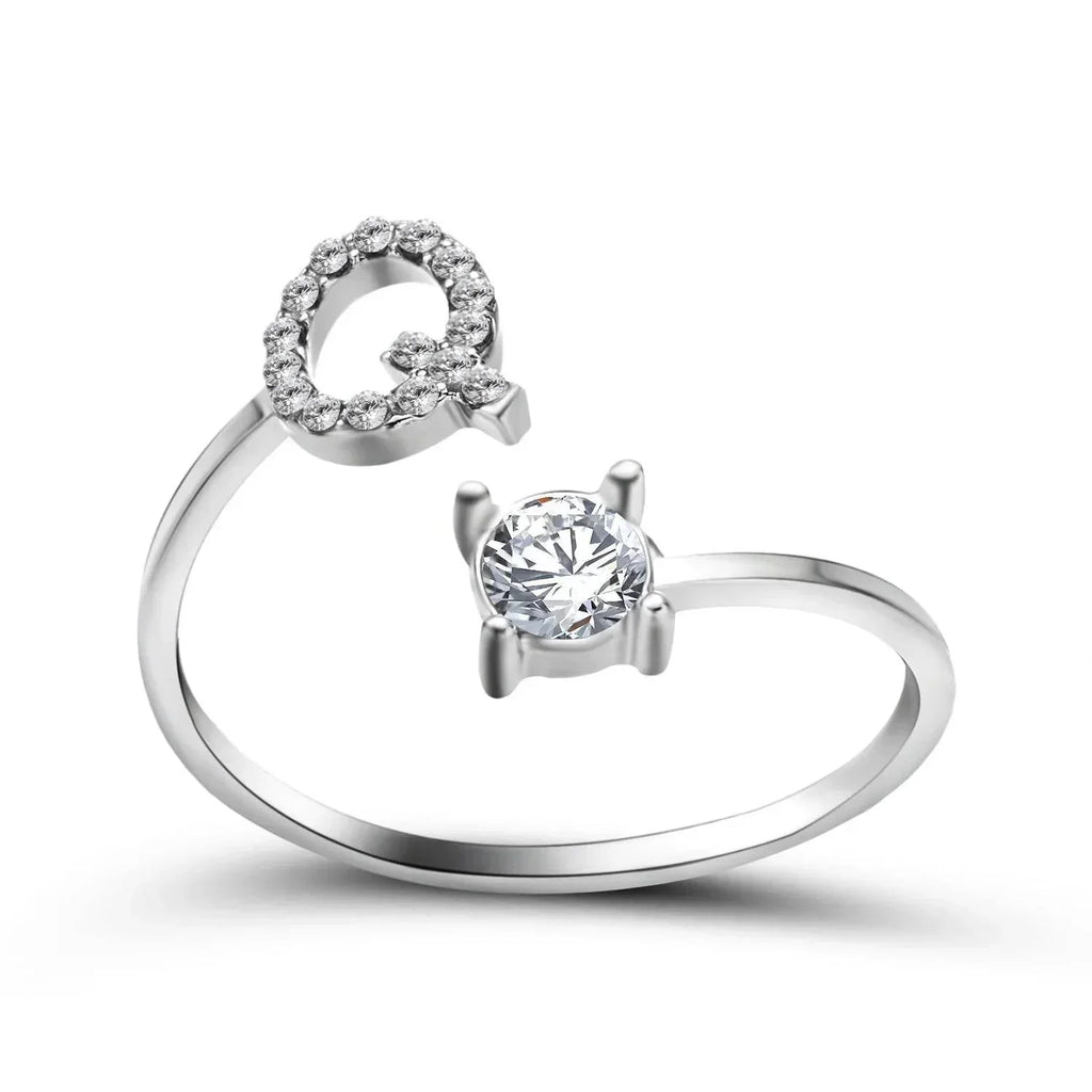 Adjustable A–Z Initial Ring for Women with Zircon - ZA-Zola