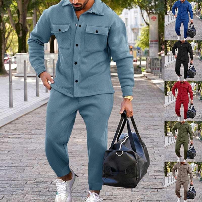 Men Suede Two Piece Suit | Slim Fit Casual Set - ZA-Zola