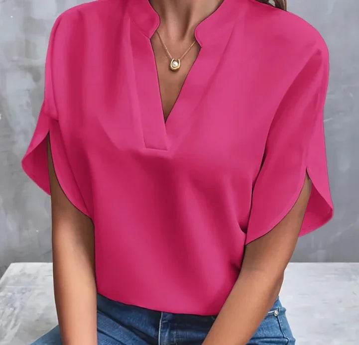 V-Neck Chiffon Short Sleeve Blouse – Elegant Summer Top - ZA-Zola