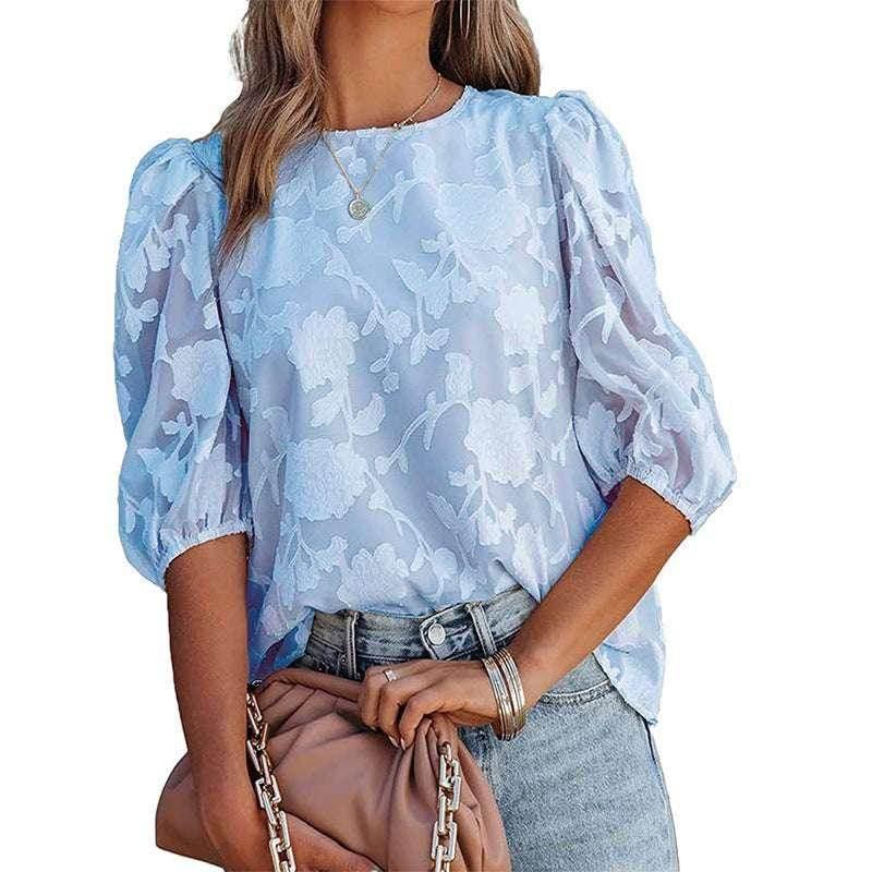 Puff Sleeve Chiffon Top | Floral Sweet Pullover - ZA-Zola