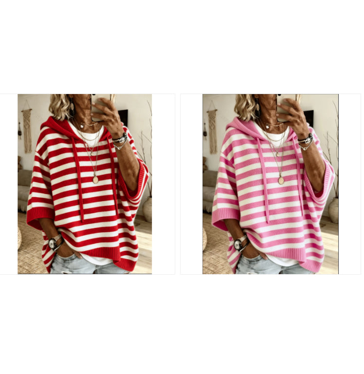Womens Knitted Hooded Sweater | Drawstring Pullover