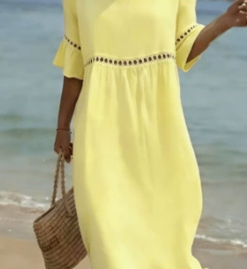 Elegant Casual Crew Neck Three Quarter Sleeve Solid Color Dress for Women