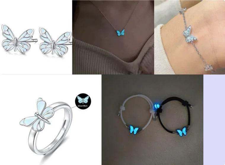 Glow-in-Dark Butterfly Necklace Bracelet Set - ZA-Zola