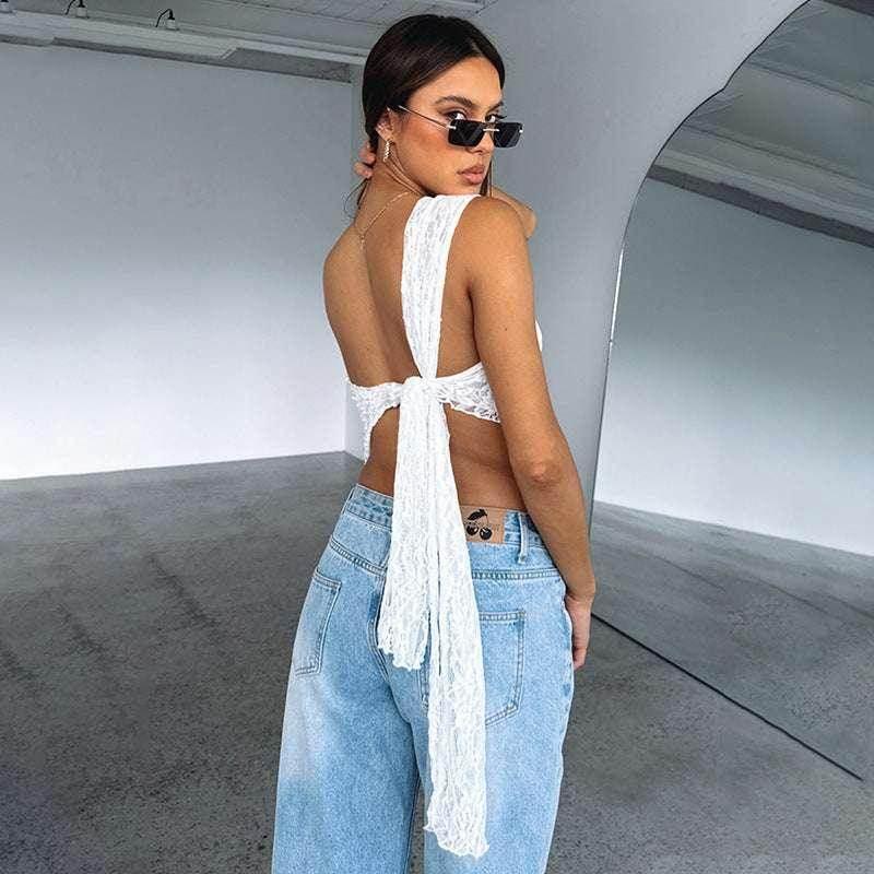 Lace Backless Asymmetrical Streetwear Top - ZA-Zola