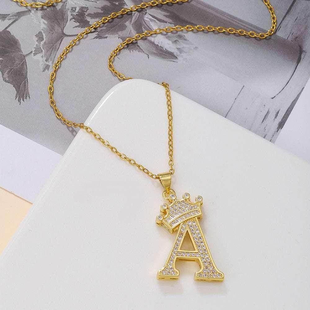 Gold Crown Initial Pendant Necklace for Daily Wear - ZA-Zola