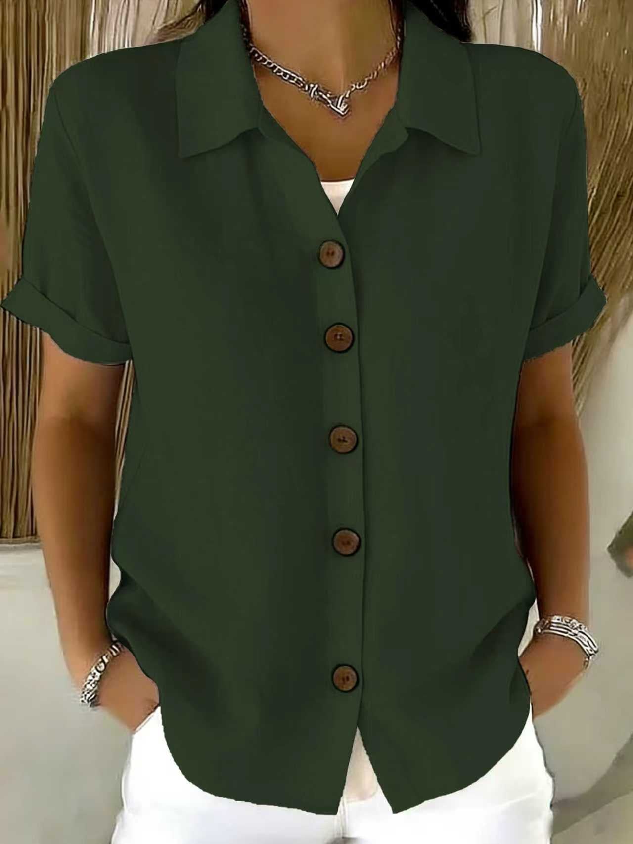Lapel Button Linen Blend Shirt | Women Long Sleeve