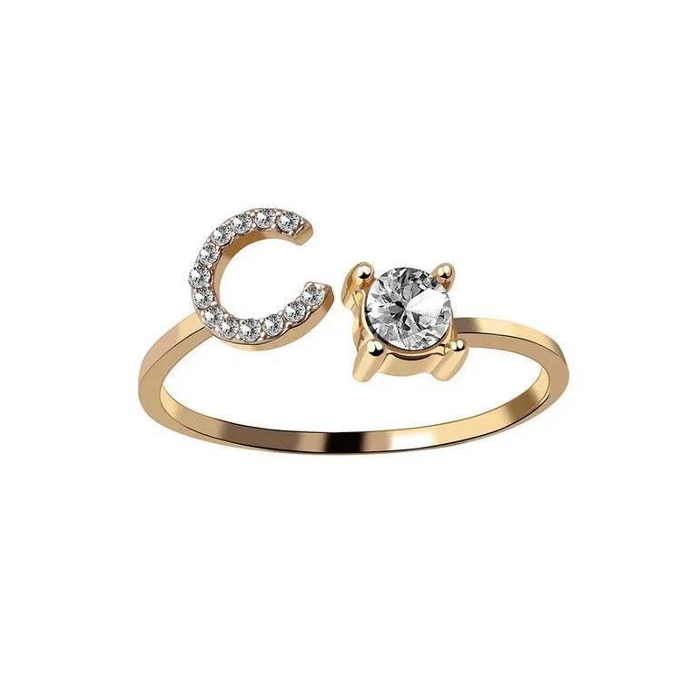 Adjustable A–Z Initial Ring for Women with Zircon - ZA-Zola