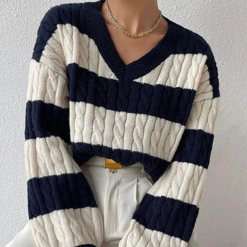 V-neck Striped Women's Sweater – ZA-Zol - ZA-Zola