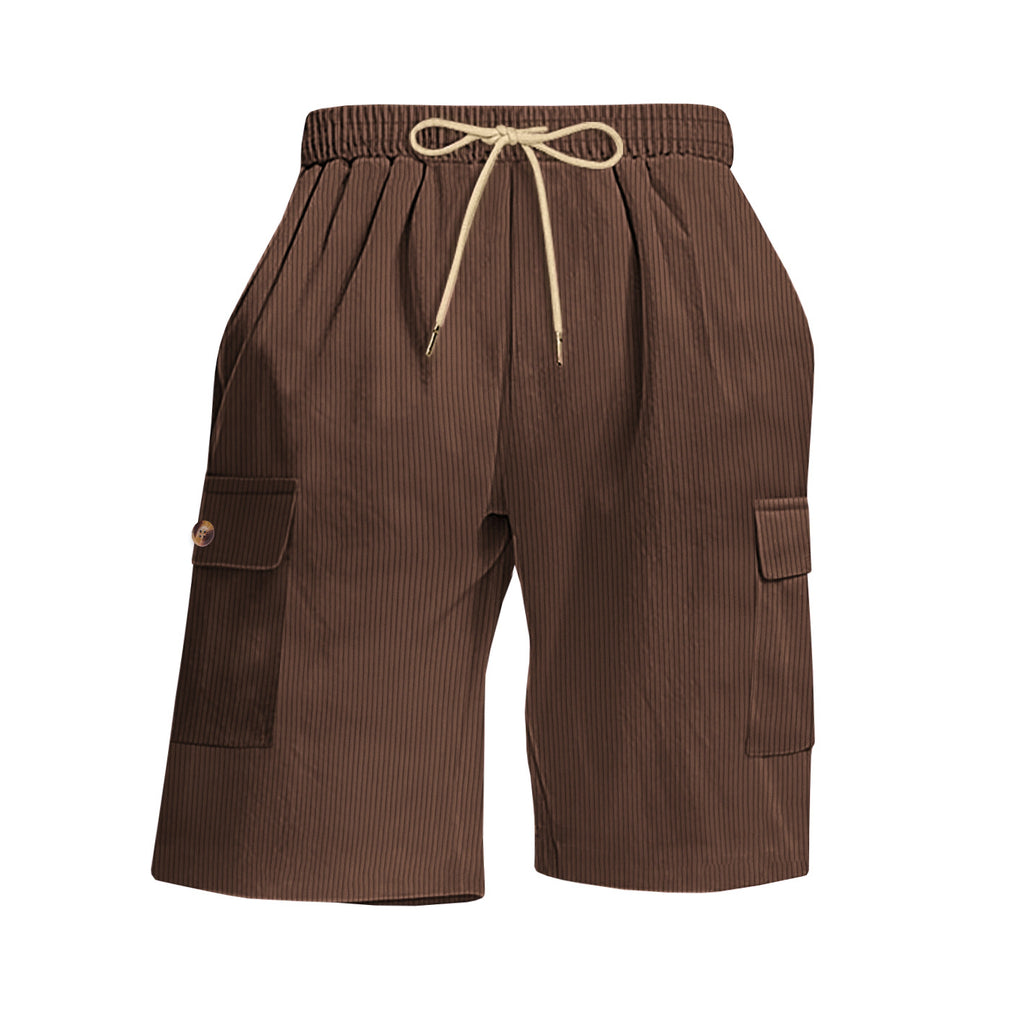 Brown shorts with a drawstring on a white background