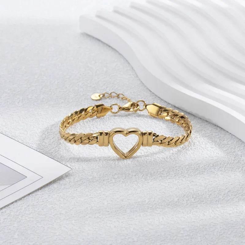 Hollow Heart Titanium Steel Bracelet | Unisex Jewelry - ZA-Zola
