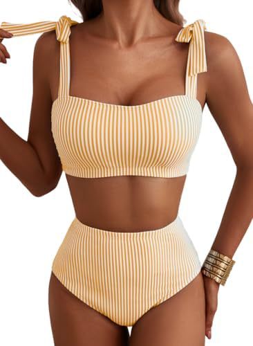 Lace Up Two Piece Bikini Set Women – Striped High Waist Swimwear